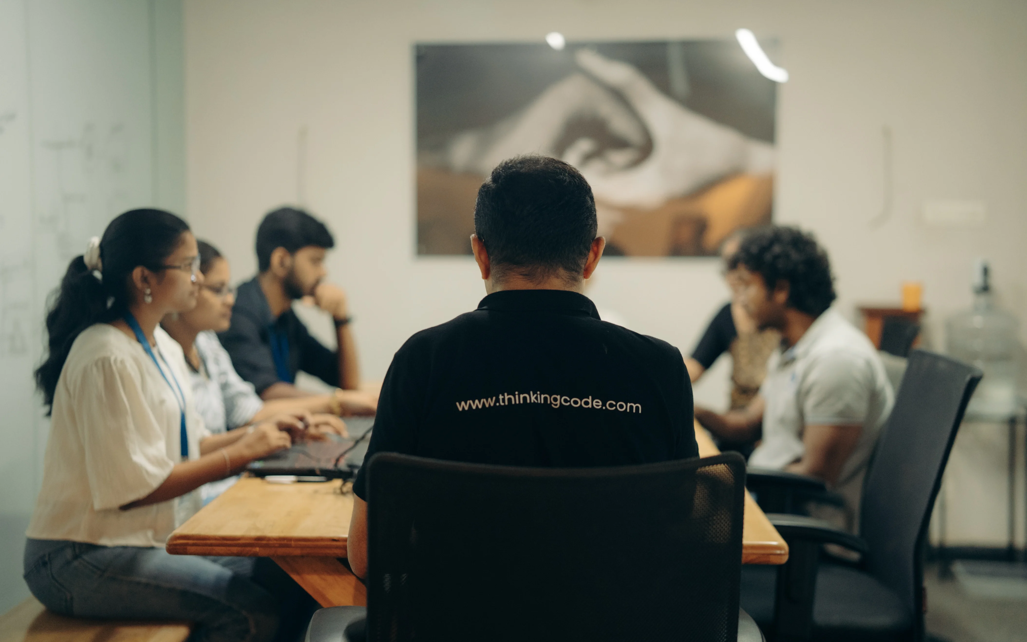 Modern office space with engineers working